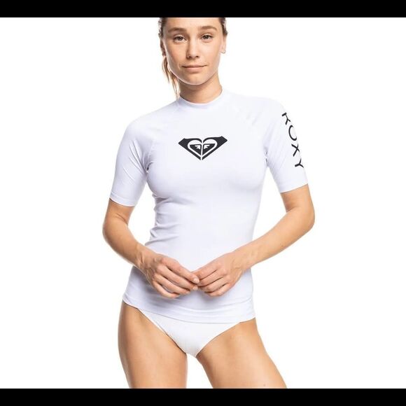 ROXY rash guard short sleeve‎ shirt Navy Blue Large NWT in packaging - Picture 1 of 6